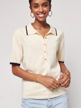 Faherty Game Set Sweater Polo Organic Cotton Cashmere Vintage Cream Size Large